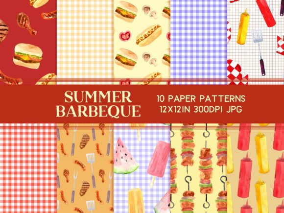Download Summer Barbecue Scrapbook Paper Set - Scrapbook paper Collection