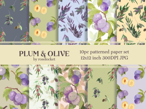 Download Plums and Olives Scrapbook Paper Set - Scrapbook paper Collection