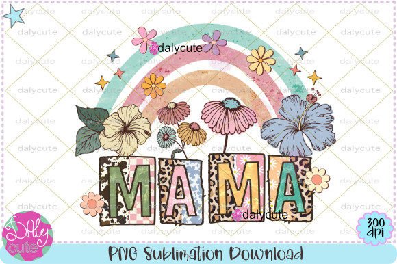 Download Mama Retro Rainbow Boho Flowers PNG - Boho flower Collection