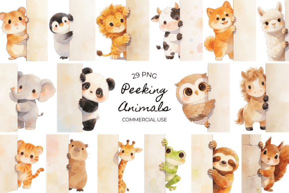 Download Peeking Animals Watercolor Clipart Cute - Clipart cute Collection