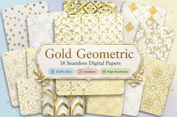 Download Gold Geometric Digital Paper Set - Geometric digital paper Collection