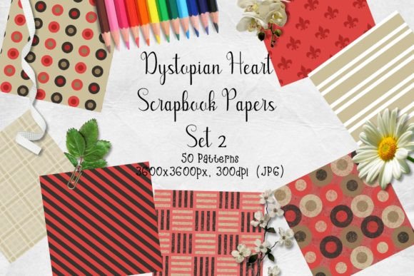 Download Dystopian Heart Scrapbook Paper Set 2 - Scrapbook paper Collection