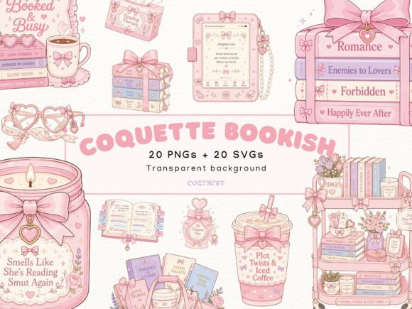 Download Coquette Bookish Cliparts, Romance Books - Premium Bundle