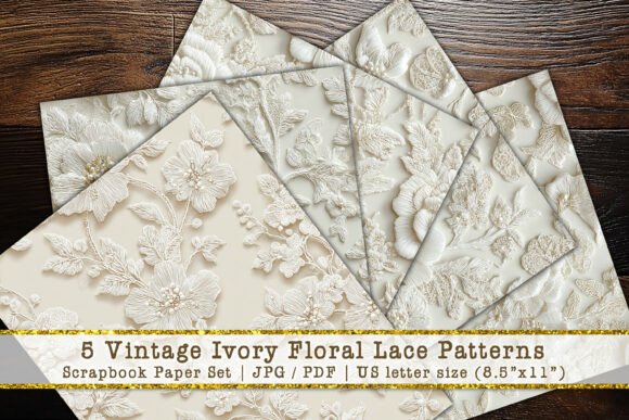 Download Ivory Floral Lace Scrapbook Paper Set - Scrapbook paper Collection