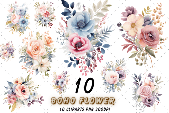 Download Vintage Boho Flower Sublimation Clipart - Boho flower Collection