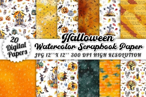 Download Halloween Watercolor Scrapbook Paper Set - Scrapbook paper Collection